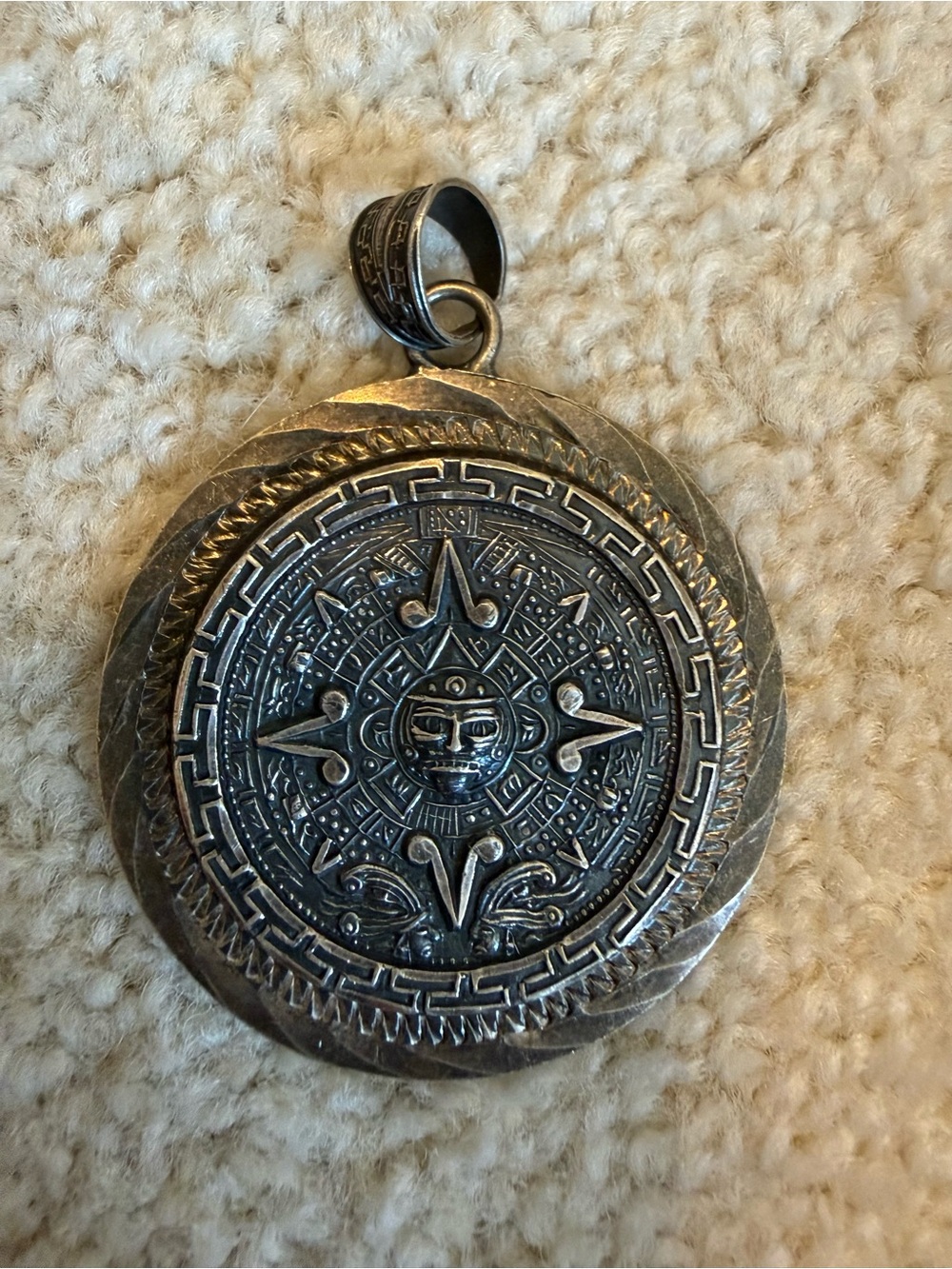 Aztec Sunstone calendar Medallion Pendant - Silver 925